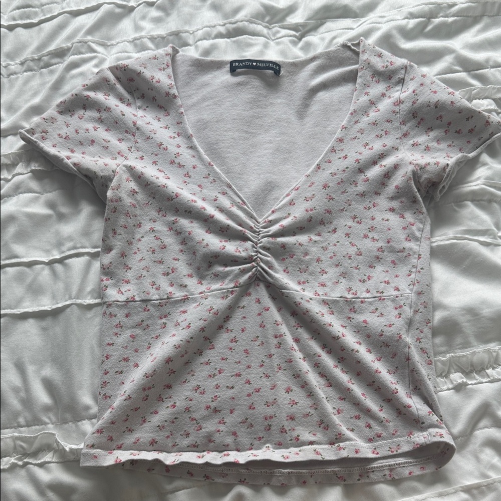 Brandy Melville White top with Pink Floral Pattern